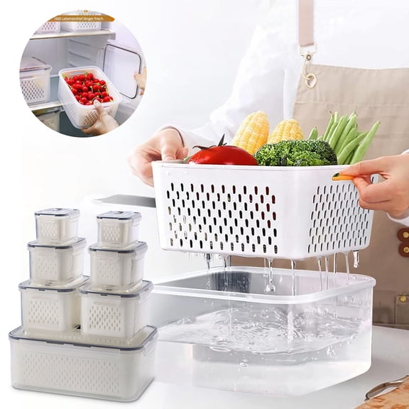 Ycandiee 6PCS Fruit Storage Containers for Fridge, Produce Containers for Fridge with Removable Colander, All-In-One Fruit Washing Bowl with Strainer for Salad Berry Lettuce Keeper