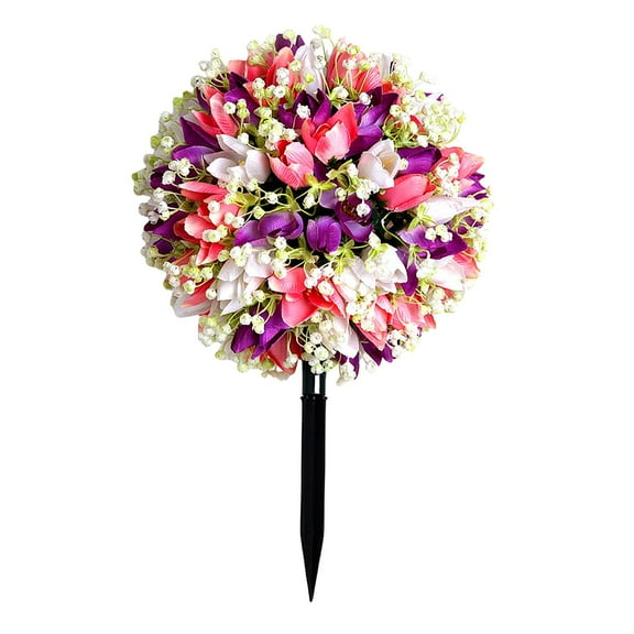 Ycandiee Artificial Flower Garden Stake, Realistic Fake Bushes Plants, Faux Greenery Shrubs Garden Accessories with Ground Spikes for Outdoor Outside