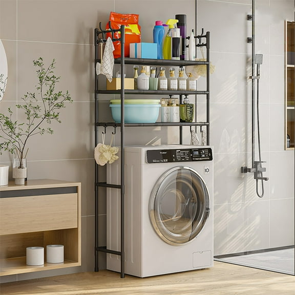 Ycandiee Bathroom Storage and Organizer Rack, Over Washer and Dryer Shelves, 3 Tiers Laundry Room Storage and Organizer Standing Shelf, Metal Freestanding Clothes Drying Rack