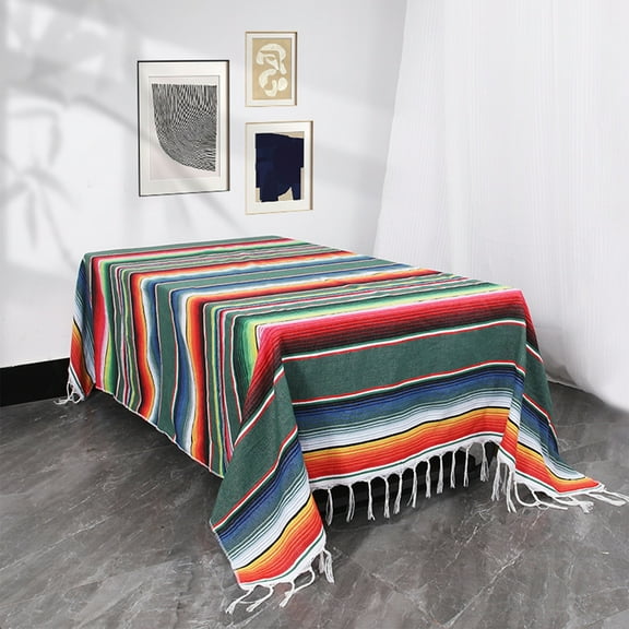 Ycandiee Blanket, Tablecloth Serape, Bed Blanket, Picnic Mat, Fringe Cotton Tablecloth for Party Wedding Decorations Outdoor Table Cover