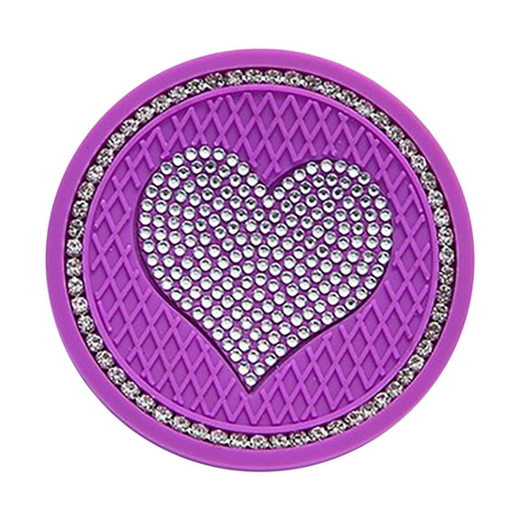 Ycandiee Bling Car Cup Coaster, 2.76 Inch Heart Rhinestone Holder Insert Coaster, Anti-Slip Waterproof Crystal Auto Cup Mat, Universal Vehicle Accessories for Women Girls