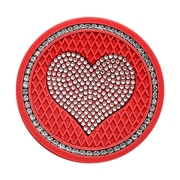 Ycandiee Bling Car Cup Coaster, 2.76 Inch Heart Rhinestone Holder Insert Coaster, Anti-Slip Waterproof Crystal Auto Cup Mat, Universal Vehicle Accessories for Women Girls