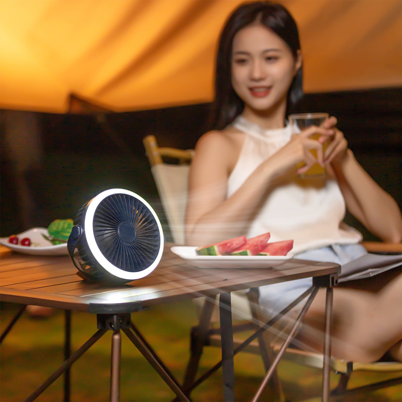 Ycandiee Camping Rechargeable Fan with Hanging Hook Carabiner, Portable Battery Operated Tent Fan, Quiet Strong Airflow, Outdoor Fan USB Desk Fan for Picnic Travel Barbecue Fishing