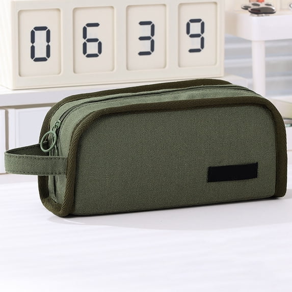 Ycandiee Canvas Pencil Case with Handle, Large Capacity Stationery Organizer Bag, Simple Zipper Pen Pouch for Students Adults Office