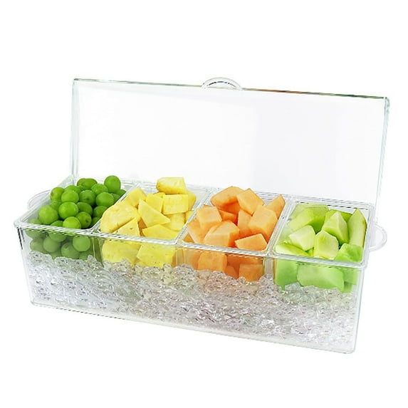 Ycandiee Condiment Tray, Chilled Condiment Server, Condiment Server, Bar Garnish Holder on Ice, Bar Accessories Fruit and Salad with Removable Trays and Lid