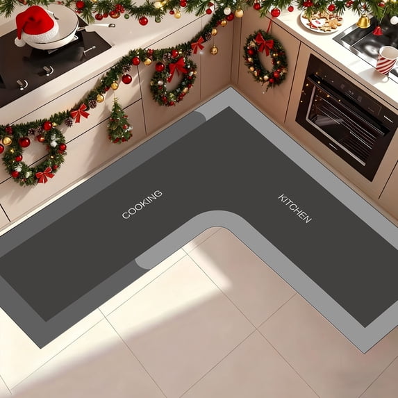Ycandiee Corner Sink Kitchen Mat, L Shaped Rug for Kitchen, Anti-Fatigue Floor Mat, Super Absorbent Kitchen Floor Mats, Anti-Slip