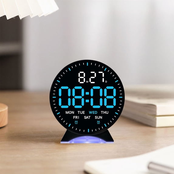 Ycandiee Digital Alarm Clock, Round LED Display Alarm Clock, Small Digital Clock, Silent Desk Clock for Bedroom Office