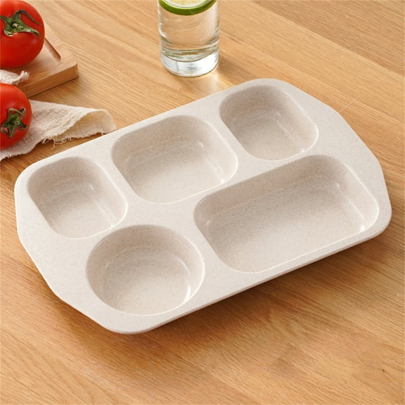 Ycandiee Divided Food Plates, 13.6" Wheat Straw Tray, 5-Compartment Unbreakable Fast Food Tray, Microwave Dishwasher Safe, BPA Free, Lightweight