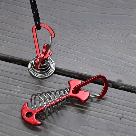 Ycandiee Fishbone Deck Anchor Pegs, Red Deck Furniture Anchors, Deck peg with Spring Buckle, Adjustable Anchor Deck pegs, Tent Decks Anchors for Camping Hiking Supplies