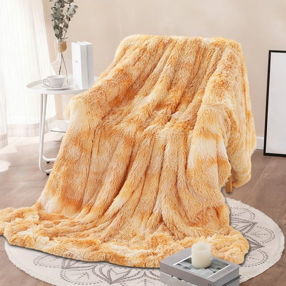 Ycandiee Fuzzy Faux Fur Throw Blanket, Super Soft Rainbow Blanket for Girls, Tie Dye Fluffy Blanket, Luxury Cozy Warm Plush Thick Throws for Bed Couch Living Room