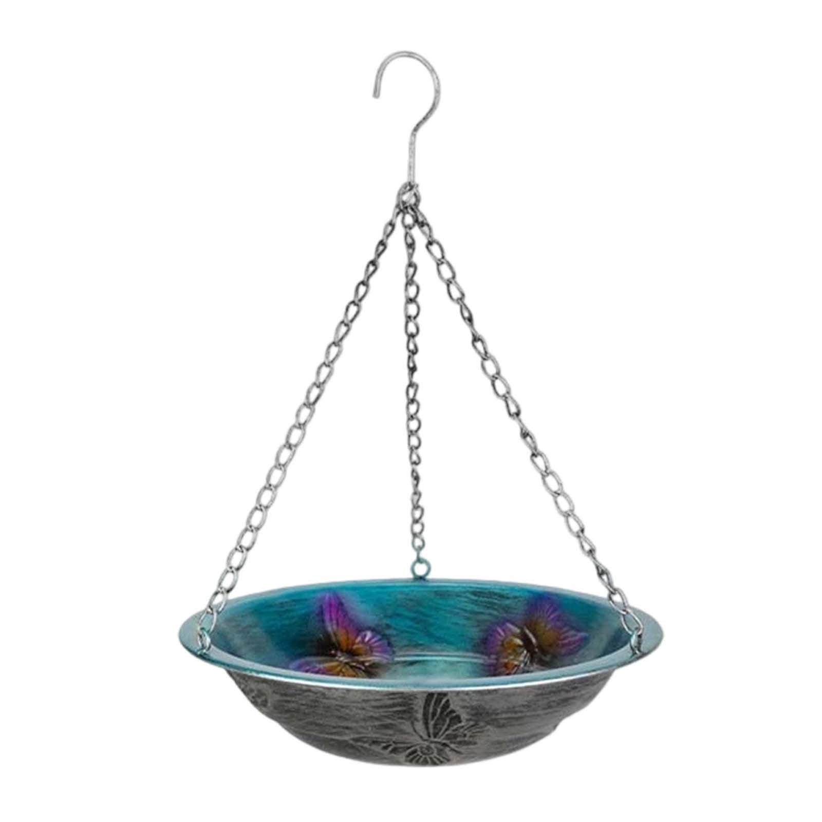 Ycandiee Hanging Birdbath Bird Feeder for Outdoor, Cute Metal Bird Bath Bowl with Chain, Metal Dragonfly Backyard Birdbath Garden Decor
