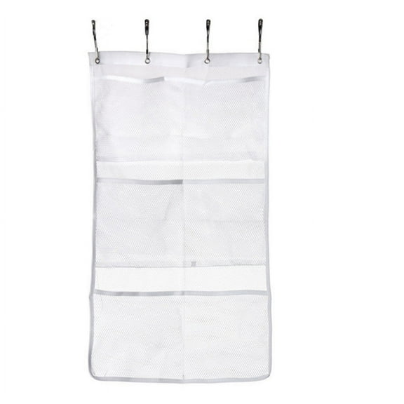 Ycandiee Hanging Mesh Pockets Hold, Quick Dry Mesh Pockets Fabric, Hanging Mesh Pockets Shower Organizer, Shower Hanging Mesh Organizer with 6-Pocket, 4 Hooks