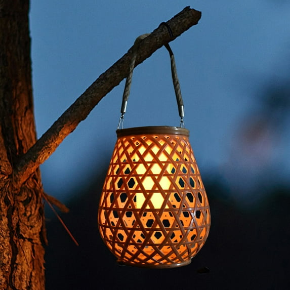 Ycandiee Hanging Solar Lantern, Outdoor Hanging Lights Solar Lanterns, Outdoor Bamboo Lantern Decorations for Patio Garden Yard Porch