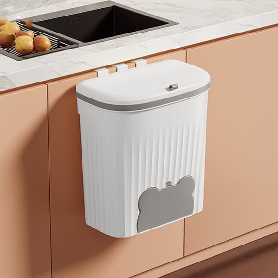 Ycandiee Hanging Trash Can - Small Under Sink Trash Can with Lid, Wall Mounted Garbage Bin for Kitchen & Bathroom Cupboard, Odor-Control, Extended Clamping Ring