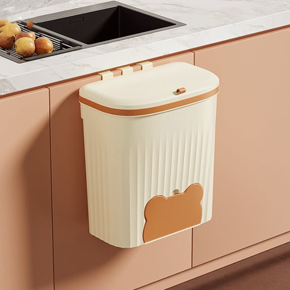 Ycandiee Hanging Trash Can - Small Under Sink Trash Can with Lid, Wall Mounted Garbage Bin for Kitchen & Bathroom Cupboard, Odor-Control, Extended Clamping Ring