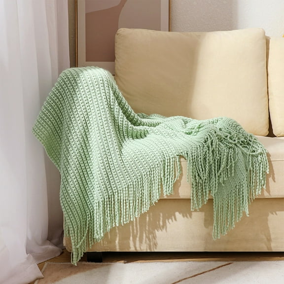 Ycandiee Knitted Throw Blanket, Throw Blanket with Tassel, Warm Fluffy Blanket, Textured Soft Lightweight Throws for Couch Cover Home Decor