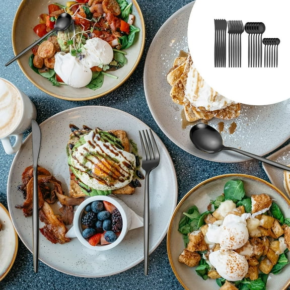 Ycandiee Matte Gold Silverware Set for 6, 24 Piece Forks and Spoons, Stainless Steel Titanium Plated Cutlery Set Metal Flatware Set, Dishwasher Safe