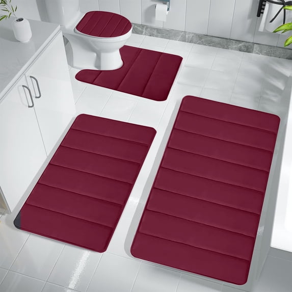 Ycandiee Memory Foam Bath Mat Set, Bathroom Rugs for 4 Pieces, Toilet Mats, Soft Comfortable, Water Absorption, Non-Slip, Thick, Machine Washable, Easier to Dry for Floor Mats