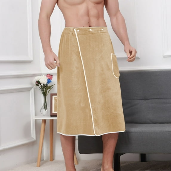 Ycandiee Microfiber Towel Wrap with Snaps, Bath Wrap, Men Elastic Waist Towel Adjustable Wrap with Pocket