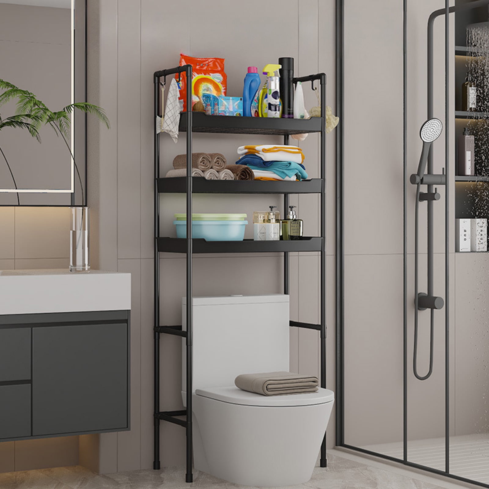 Ycandiee Over-The-Toilet Storage Rack, 3-Tier Bathroom Organizer Shelf Over Toilet with Shelf, Freestanding Space Saver Bathroom Shelves Above Toilet for Room