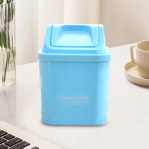 Ycandiee Plastic Mini Wastebasket Trash Can with Swing Lid, Tiny Desktop Waste Garbage Bin, Small Table Top Plastic Covered Waste Basket, for Home, Office, Kitchen, Vanity Tabletop, Bedroom, Bathroom
