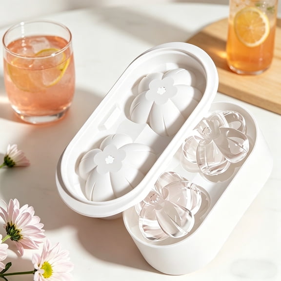 Ycandiee Sakura Shaped Silicone Ice Mold, Cherry Blossom Ice Tray for Freezer, Homemade Ice Maker for Whiskey