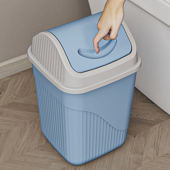 Ycandiee Small Trash Can with Lid, Plastic Garbage Bin with Odor Control, Plastic Waste Bin with Two-Way Swing Lid, Suitable for Living Room, Bathroom, Bedroom, Office