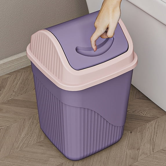 Ycandiee Small Trash Can with Lid, Plastic Garbage Bin with Odor Control, Plastic Waste Bin with Two-Way Swing Lid, Suitable for Living Room, Bathroom, Bedroom, Office