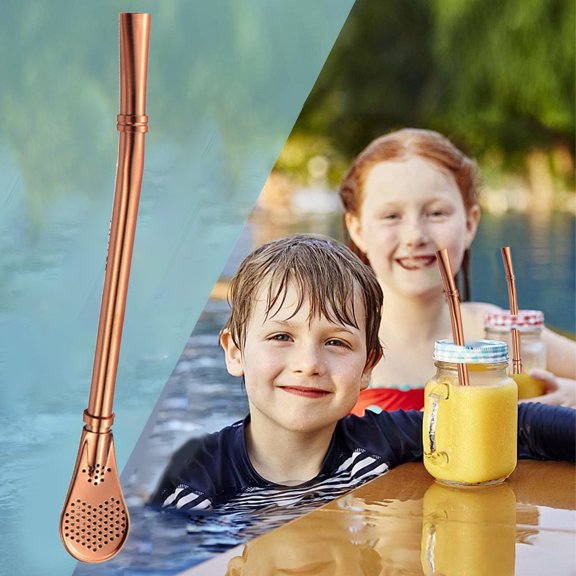 Ycandiee Stainless Steel Straw Filter Spoon, Loose Leaf Tea Infuser Dringking Spoons, Filter Stirring Straws