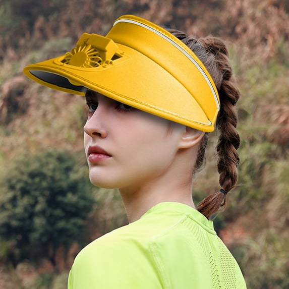 Ycandiee Sun Visor Hats with Fan, Rechargeable Built-in Fan Hat, Large Area Sun Protection,Visors for Women, Men, Kids