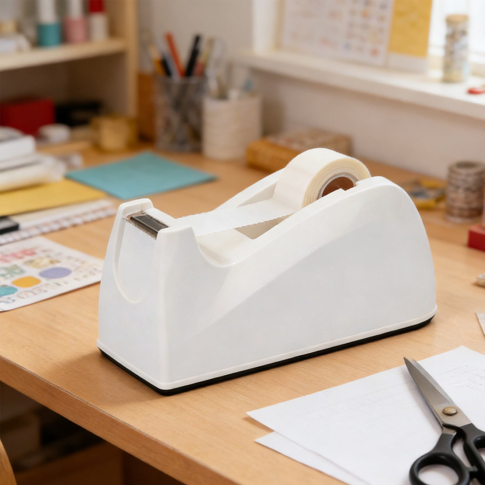 Ycandiee Tape Dispenser for Desk with Anti Slip Base, Tape Cutter with Smooth Roller, Suitable for Tape Widths Up to 18mm