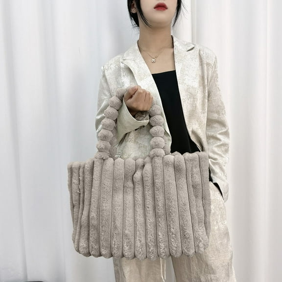 Ycandiee Women Cute Plush Shoulder Bag, Furry Purse, Large Tote, Fluffy Tote Bags for Women, Handbag