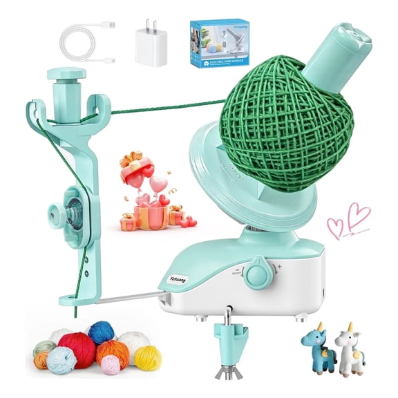 Ychuang Electric Yarn Ball Winder - Automatic Wool Yarn Spinner with Stepless Speed & Strong Tension, Compact Wool Winder for Knitting Crocheting, Yarn Cake Maker (Green)