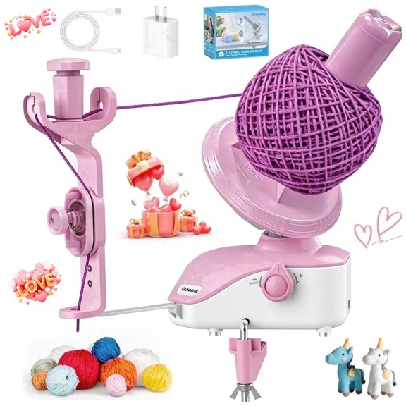 Ychuang Electric Yarn Ball Winder - Automatic Wool Yarn Spinner,Compact Wool Winder for Knitting Crocheting, Yarn Cake Maker (Pink)