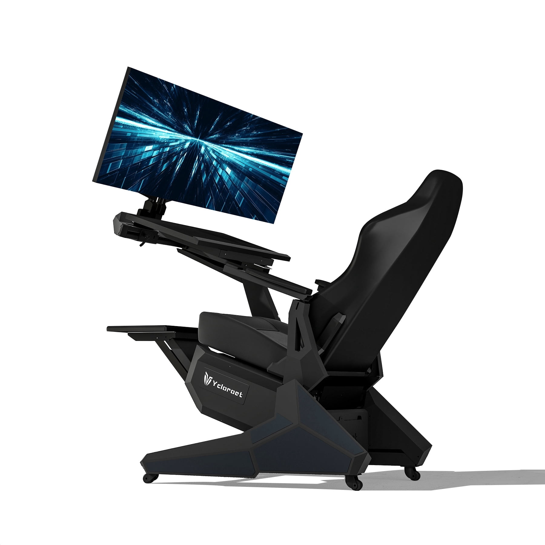 Ycloroet Zero-Gravity Gaming & Office Chair with Dual Monitor Arm, Mobile Reclining Workstation for Home Office and Ergonomic Gaming Setup