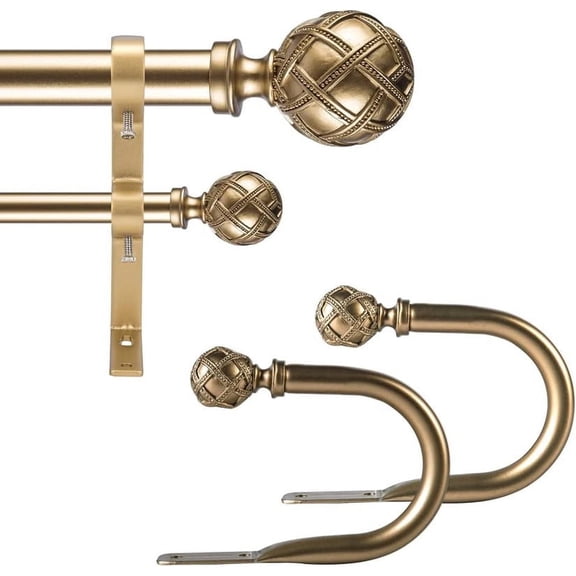 KITBONIS Curtain Rod Set Gold-Color Double Curtain Rod Adjustable Curtain Rod Set 84"-120"