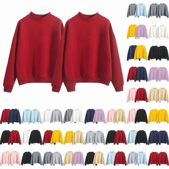 Ycuke Fall Outfits Sudaderas Hombre Workout Tops for Women Hoodie Tunic Pullover Women Fall Outfits for Women 2024 Womens Sweatshirt Crop Tops Red(2PC) S