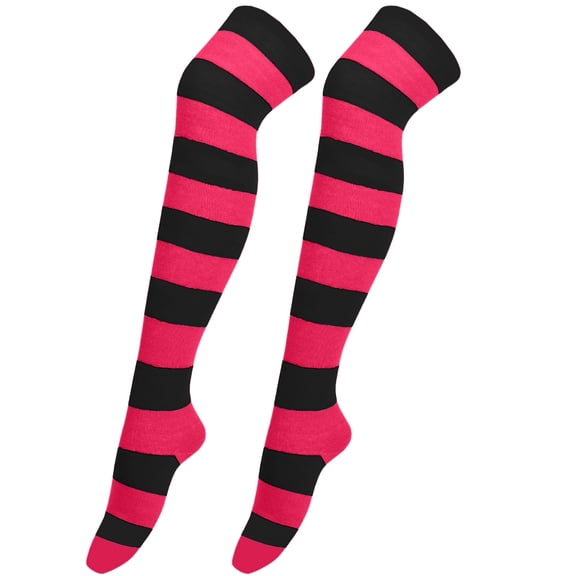Ycuke Striped Stockings Thigh High Stockings Striped Socks Striped Thigh High Socks Striped Tights Striped Socks Women Compression Socks Thigh High Long Striped Socks Hot Pink One Size