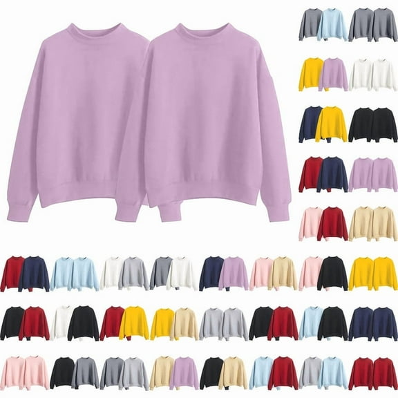 Ycuke Sudaderas Cropped Sweatshirt Women Sweatshirt Striped Shirt Fall Outfits Fall Sweaters Sudadera Mujer Purple(2PC) S