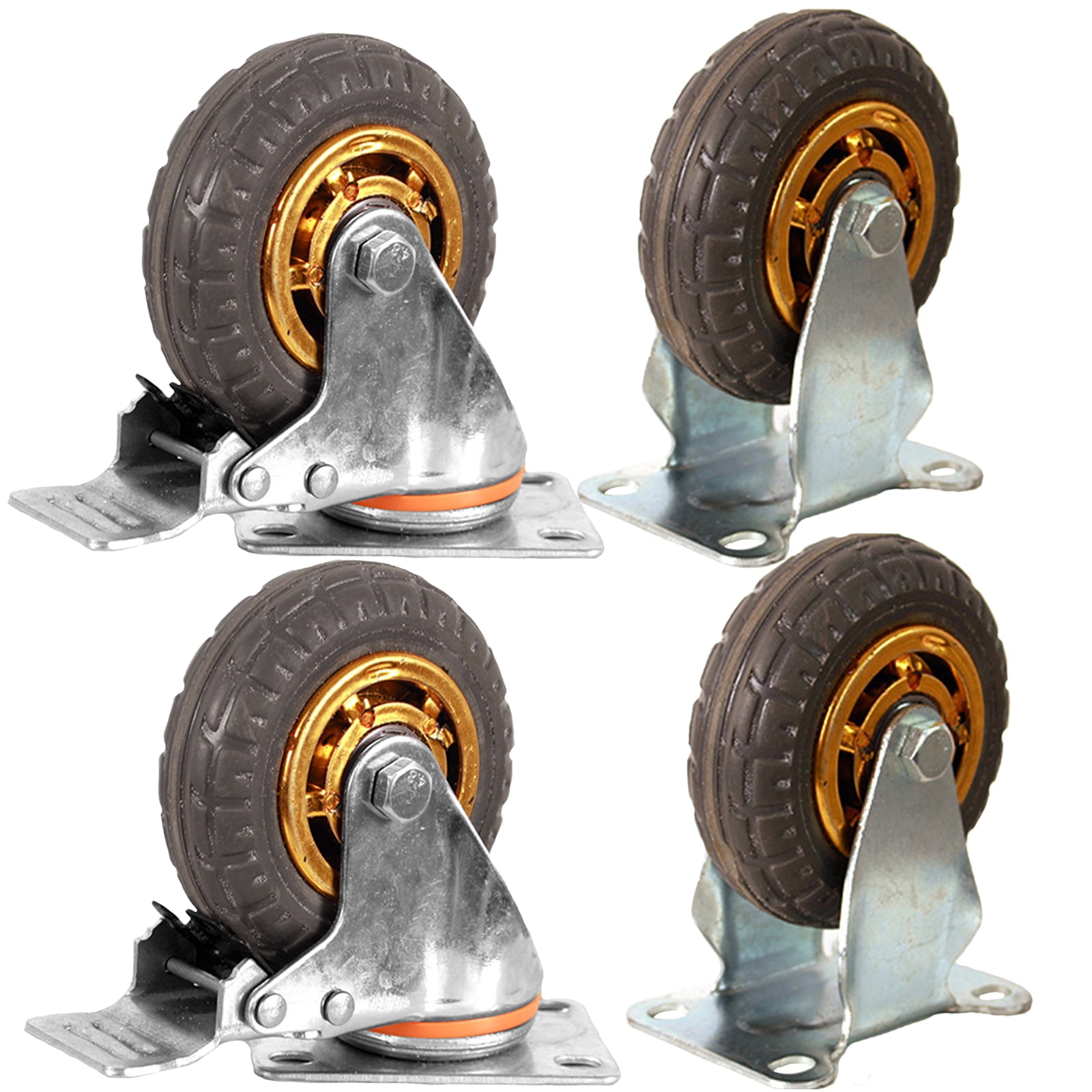 Heavy Duty 3-Inch Rubber Swivel Caster Wheels Set with Brakes