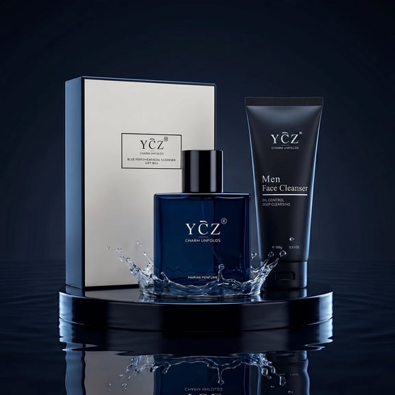 YCZ Marine Men's Cologne and Oil Control Face Cleanser Gift Set, 50 ML Perfume and 3.53oz Deep Cleansing Facial Wash Set