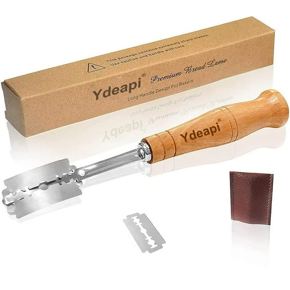 Ydeapi Bread Lame - Long Handle Premium Bread Scoring Knife, Hand Crafted Bakers lame Built for Bread Bakers, Perfect for Scoring Sourdough Bread, 2 Blades and Leather Protective Cover Included