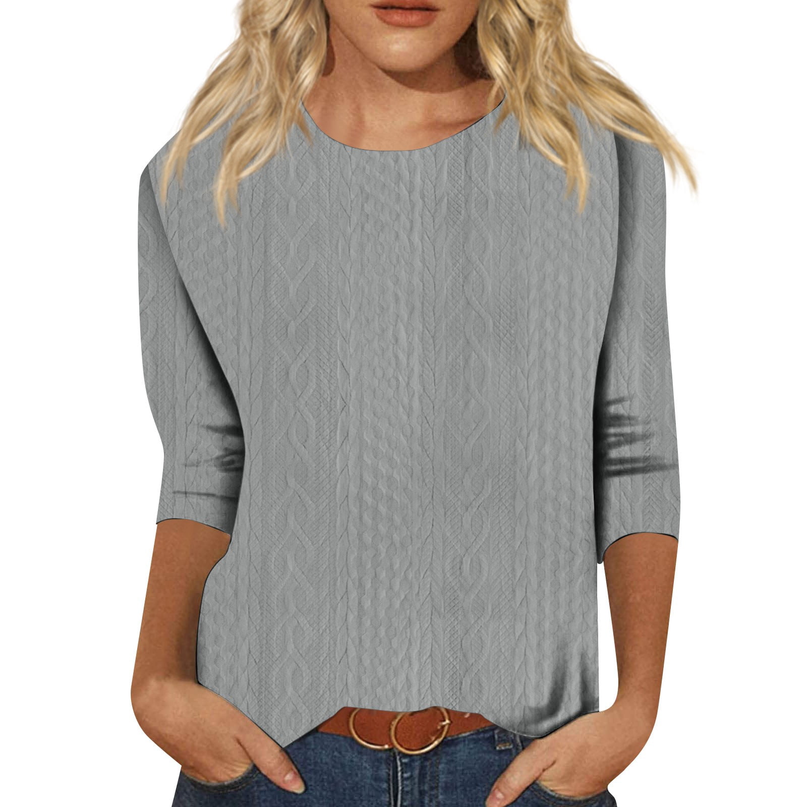 Ydkzymd 3/4 Sleeve Women's Tee Shirts Solid Color Elbow Sleeve Plain Comfy Blouses Western