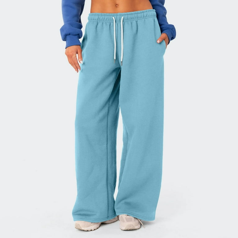 Ydkzymd Baggy Sweatpants for Workout Athletic Summer Pants Women Drawstring Elasitc Palazzo Loose Fit with Pockets Trousers High Waist Petite Pants Light Blue S Walmart