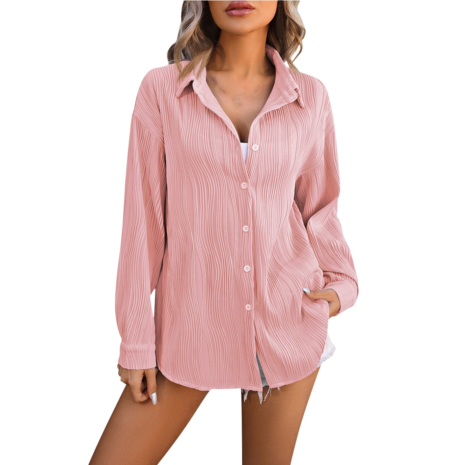 Ydkzymd Oversized Button Down Shirt Women Lapel Collar