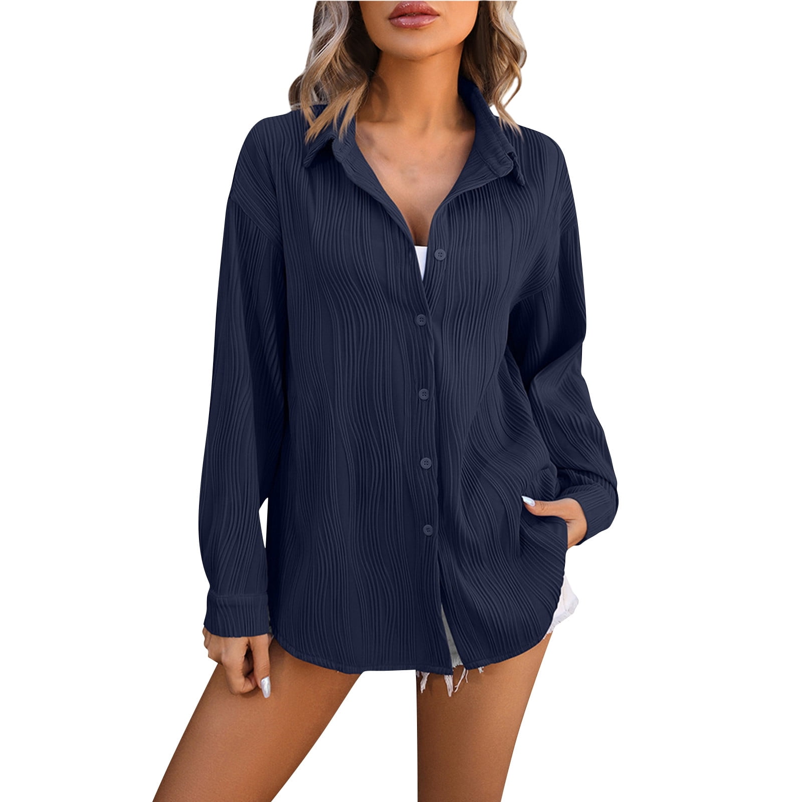 Ydkzymd Oversized Button Down Shirt Women Lapel Collar