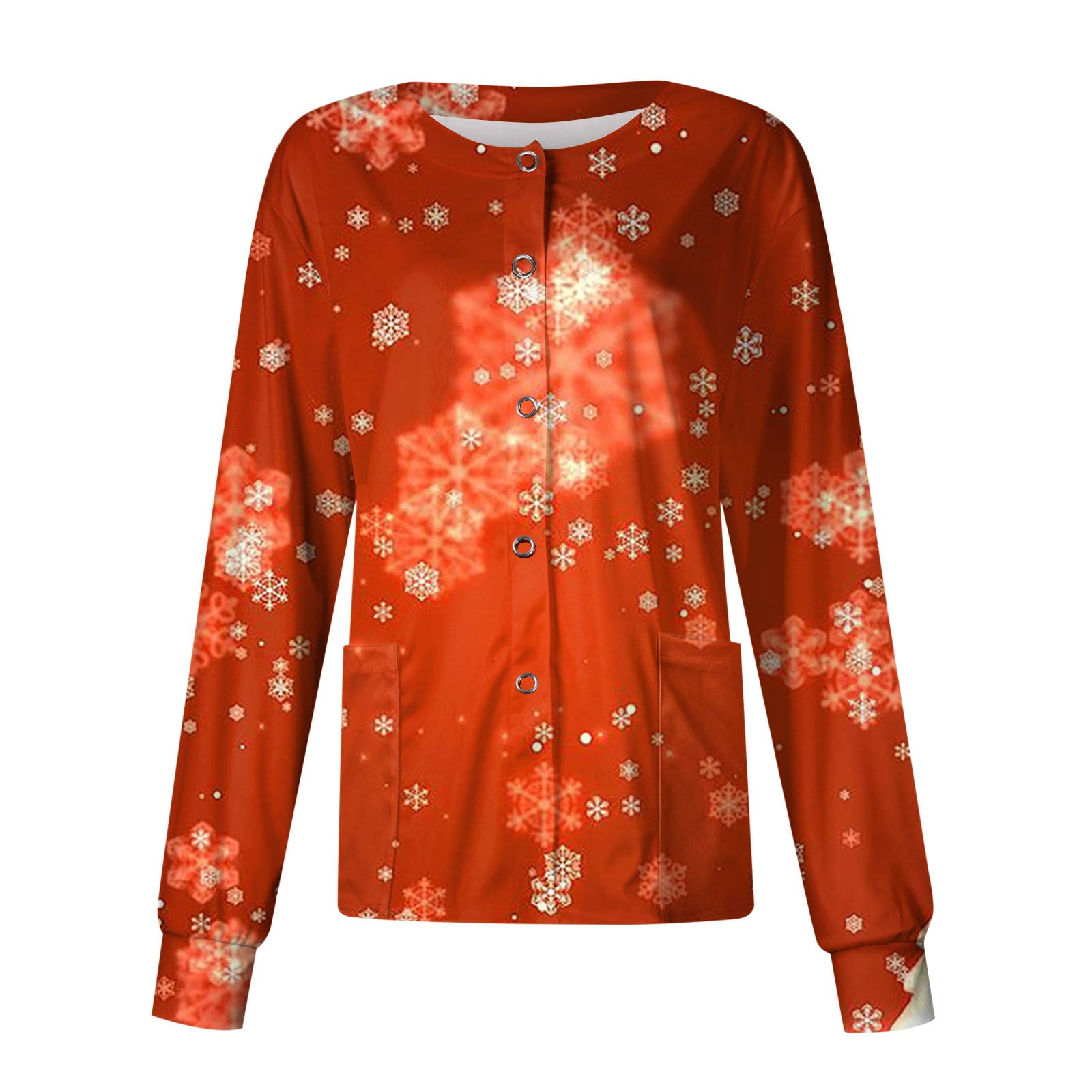 Ydkzymd Christmas Scrub Jackets for Women Snowman Henley Santa Cotton