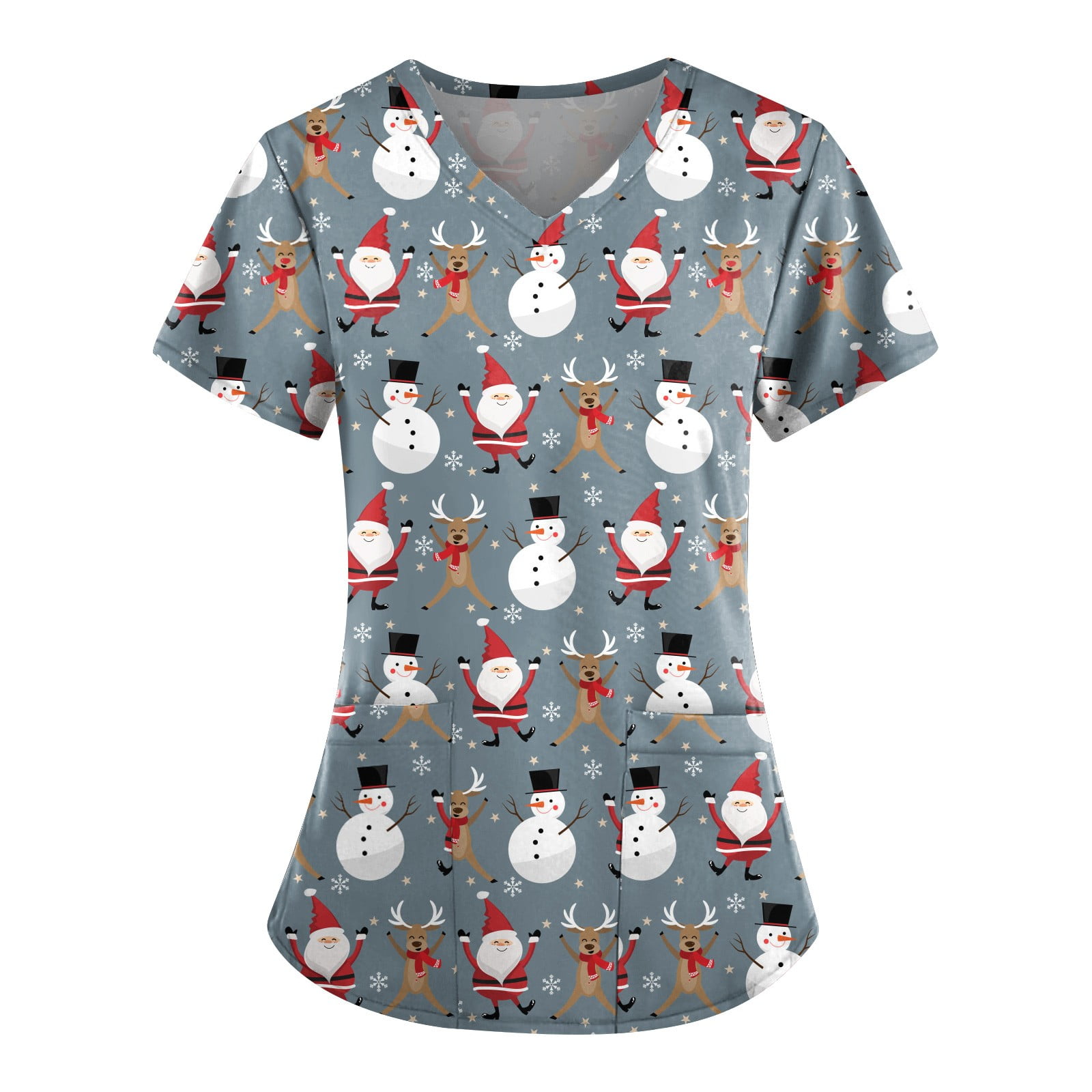 Ydkzymd Christmas Scrubs Costume Adult Print Santa Claus Womens Plus Scrub Tops Petite Short