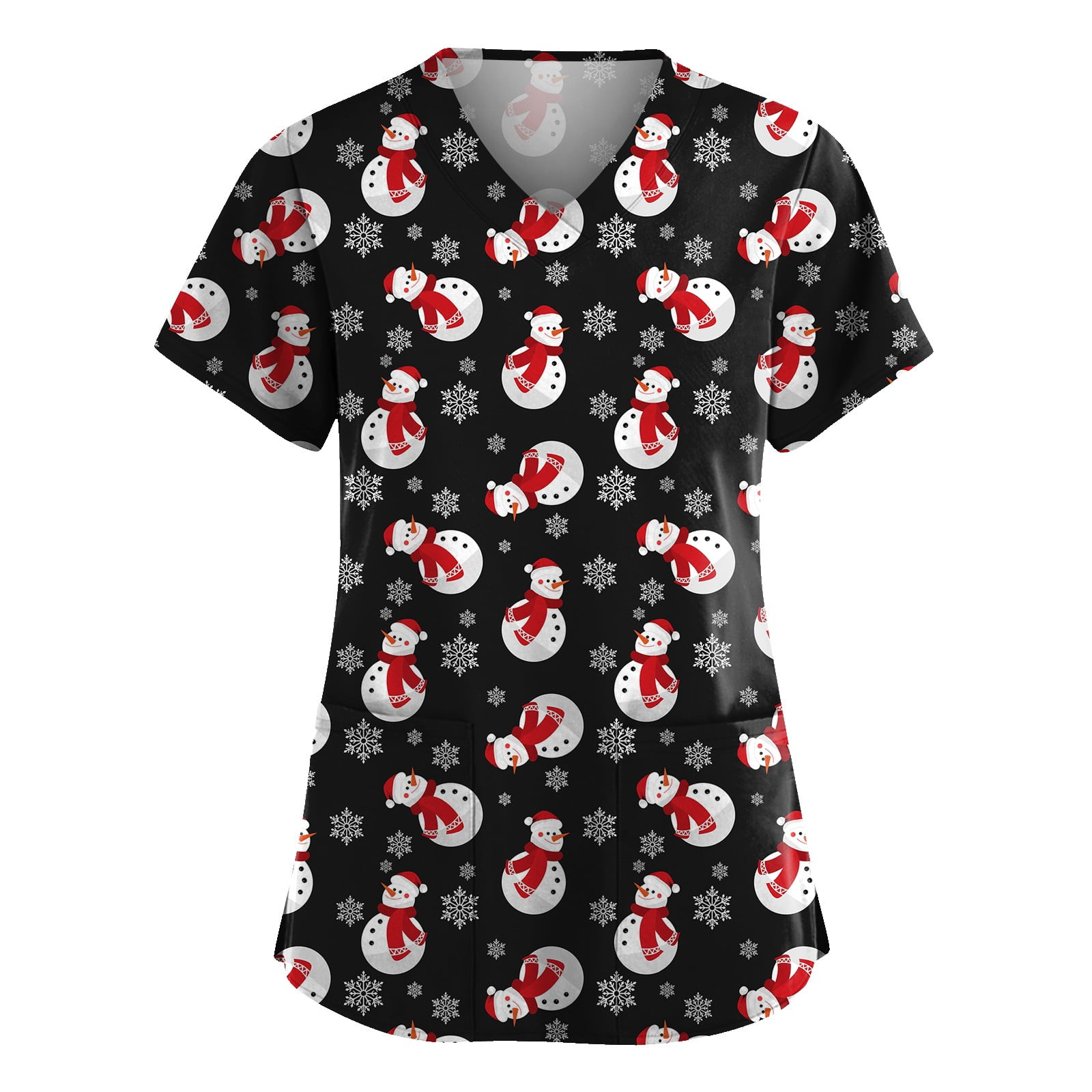 Ydkzymd Christmas Scrubs Plus Size Women V Neck Snowflake Scrub Tops
