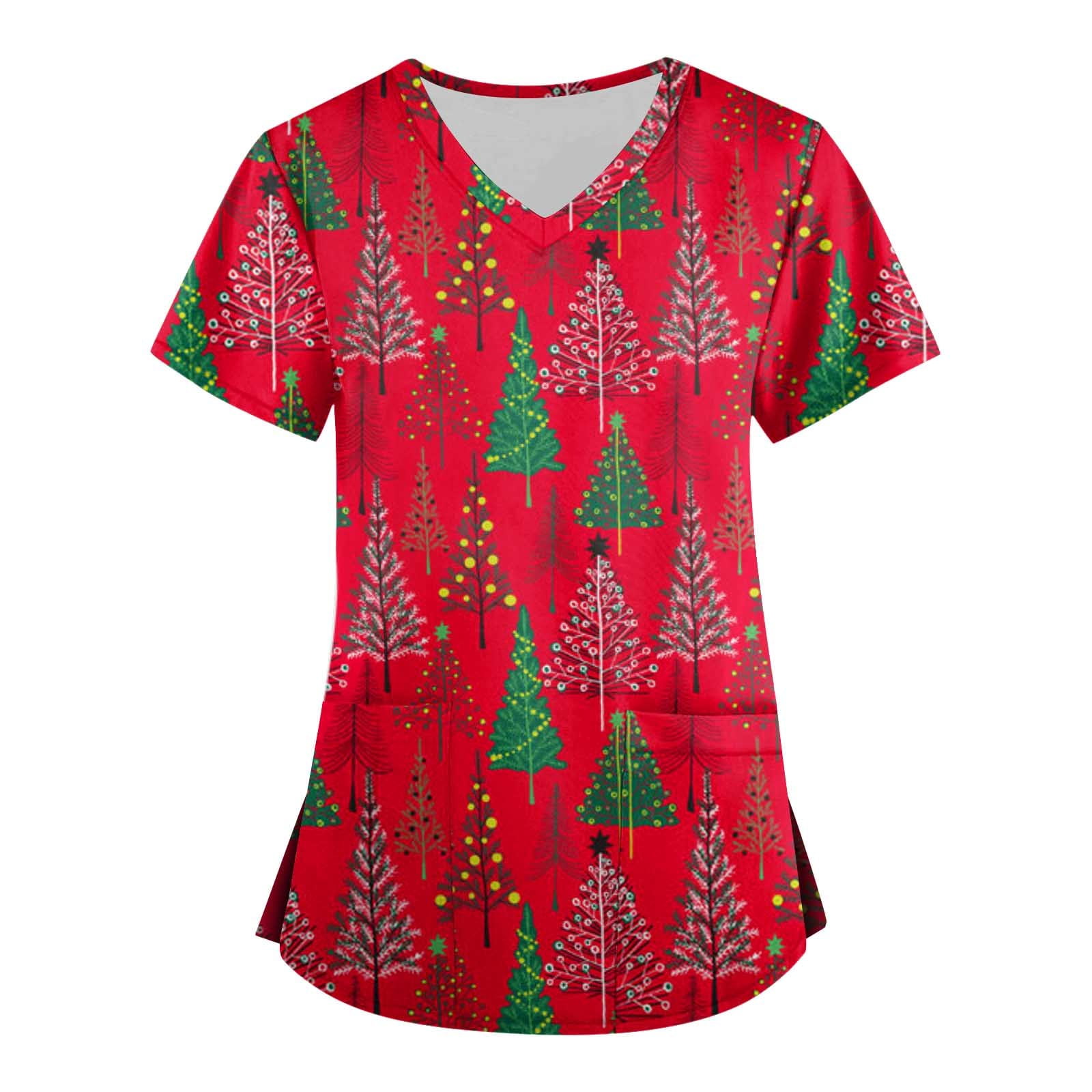 Ydkzymd Christmas Warmup Scrub Jacket Women Lounge Short Sleeve V Neck